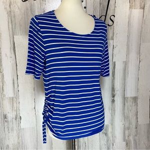 Chico’s Blue White Stripe Side Tie Ruched Top Size 1 (Medium)